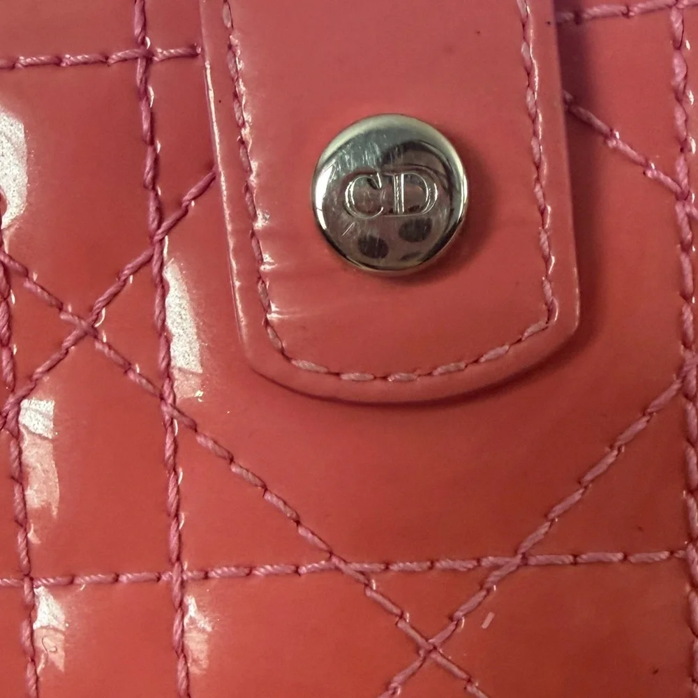 Dior Pink Patent Quilted Long Wallet with Silver 'D' Charm